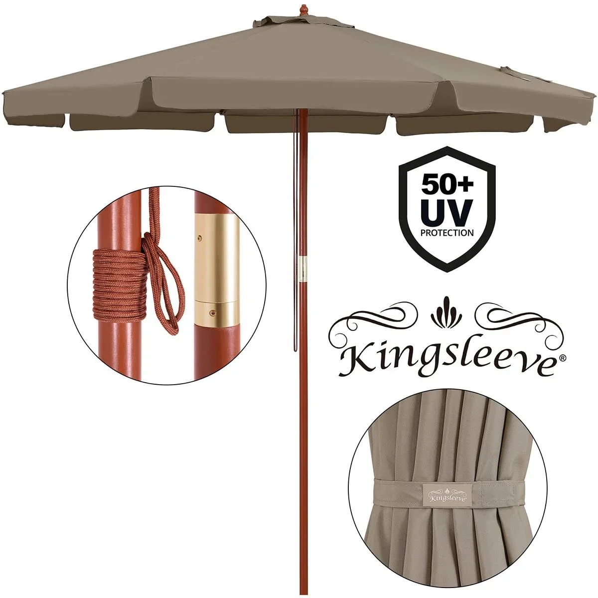 Sonnenschirm Taupe Holz 330cm UV-Schutz 50+ - 4