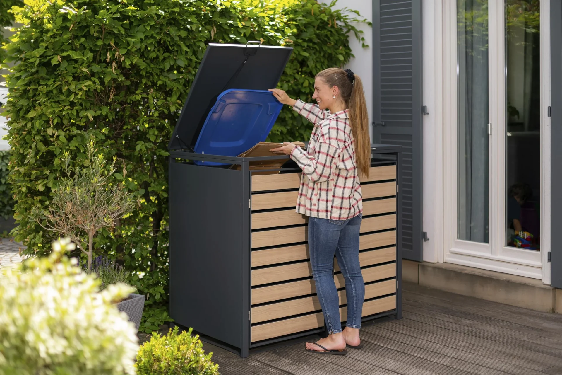 Mülltonnenbox 2-fach, 240 Liter, Holzoptik - 1