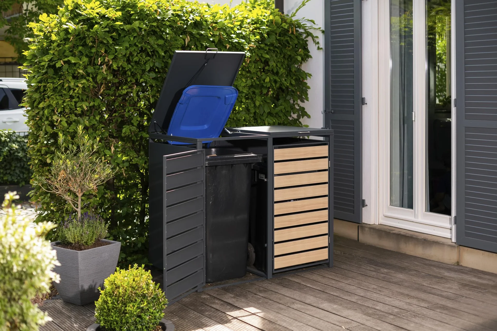 Mülltonnenbox 2-fach, 240 Liter, Holzoptik - 2