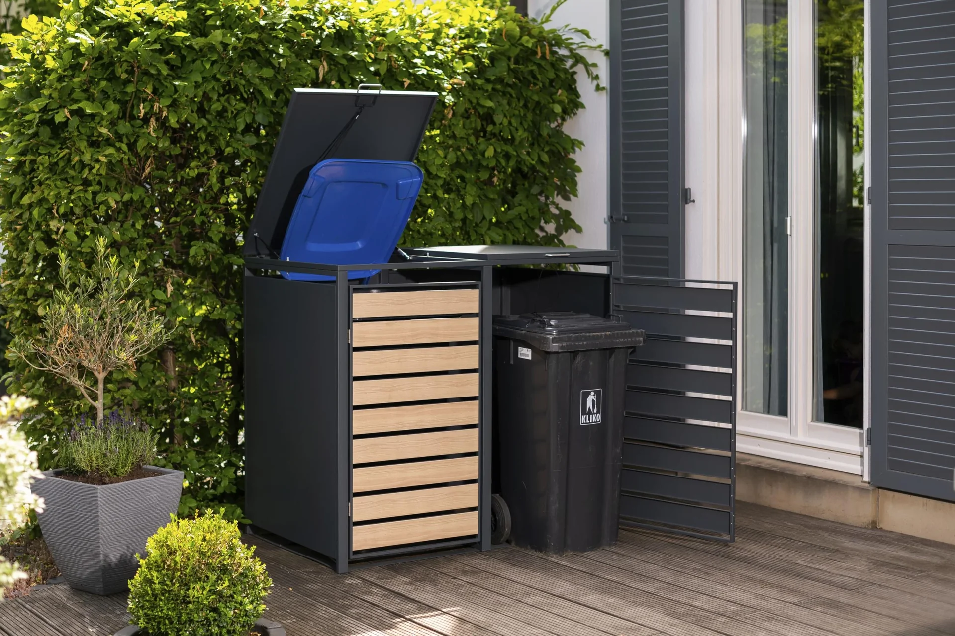 Mülltonnenbox 2-fach, 240 Liter, Holzoptik - 4