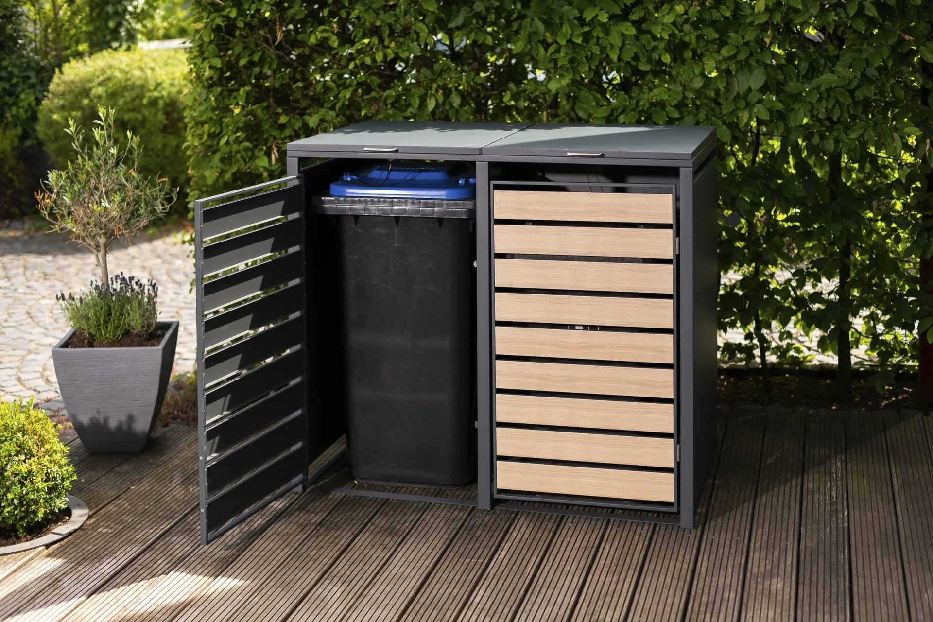 Mülltonnenbox 2-fach, 240 Liter, Holzoptik - 7