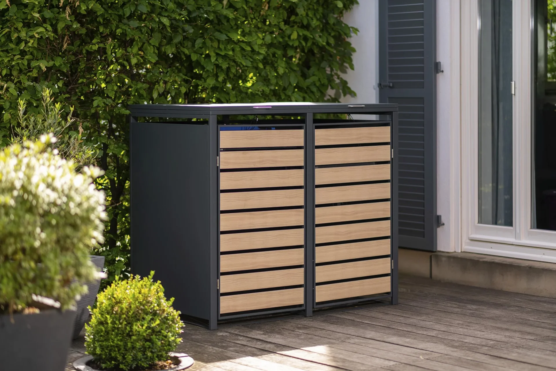 Mülltonnenbox 2-fach, 240 Liter, Holzoptik - 8