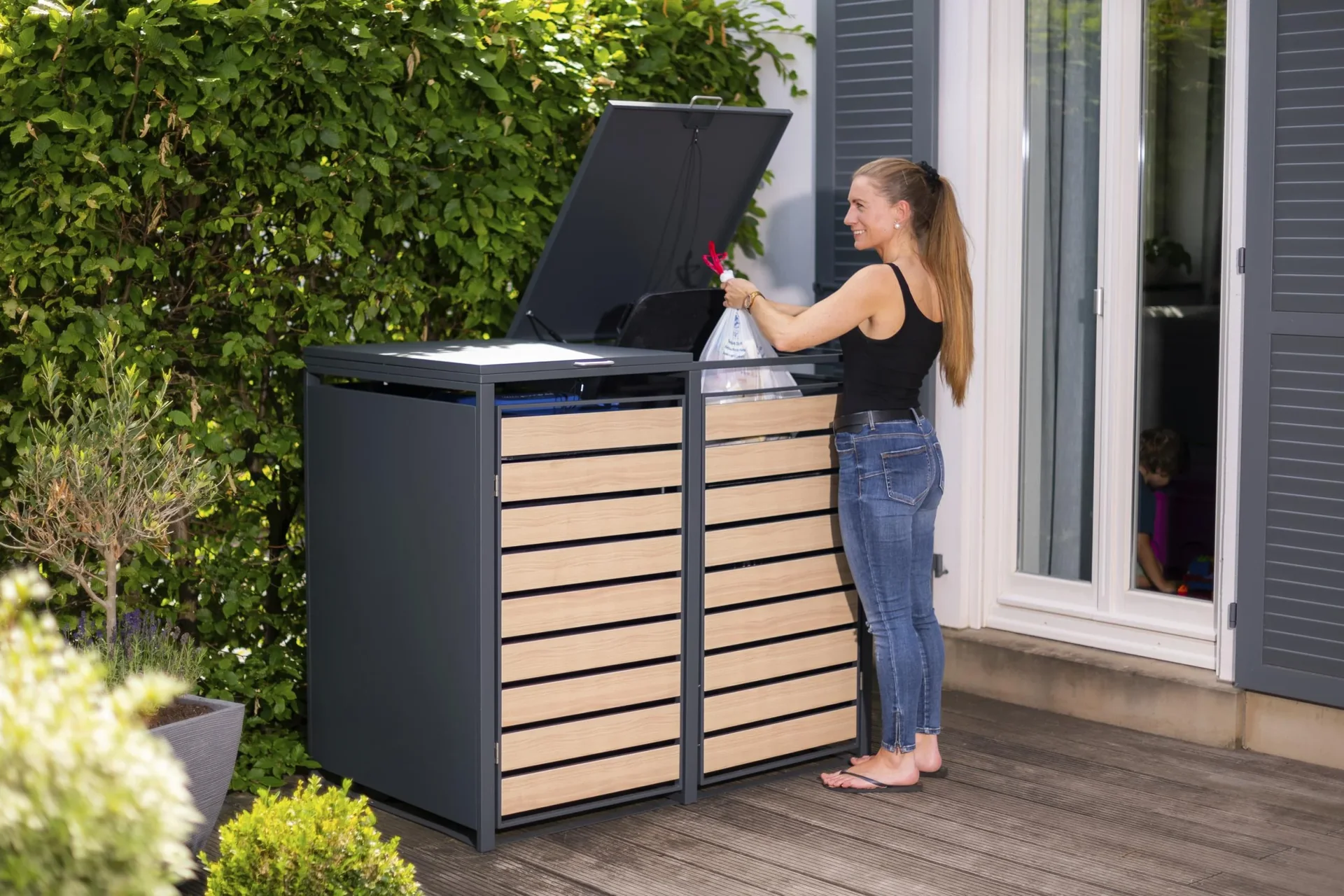 Mülltonnenbox 2-fach, 240 Liter, Holzoptik - 9