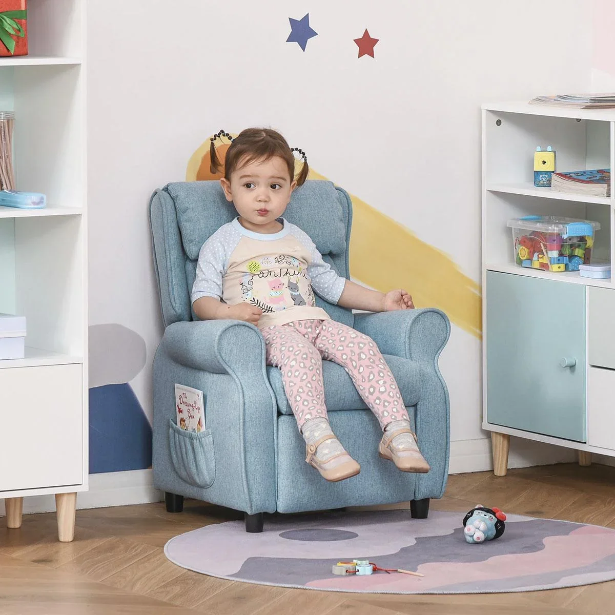 Kindersofa Kindercouch Kindersessel Stuhl Liegesofa verstellbar mit Fußstütze für 3-8 Jahre Jungen und Mädchen Blau 58x5 - 2
