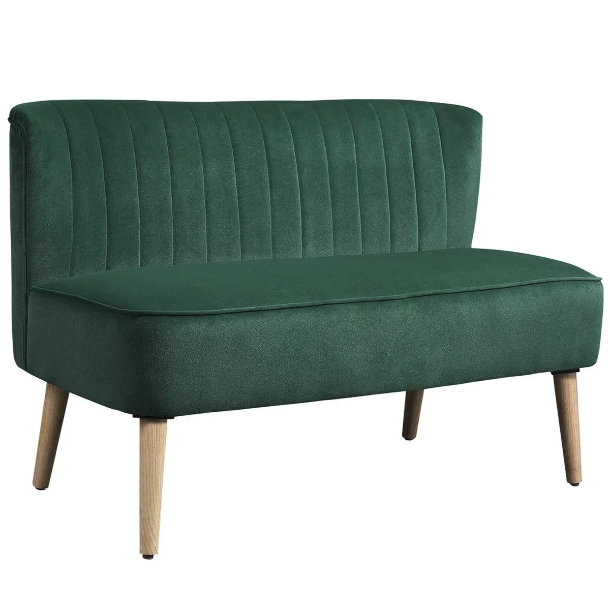 2-Sitzer Stoffsofa Polstersofa Sitzmöbel Loungesofa Holz Samtartiges Polyster Schaumstoff Dunkelgrün 117 x 56,5 x 77 cm - 0