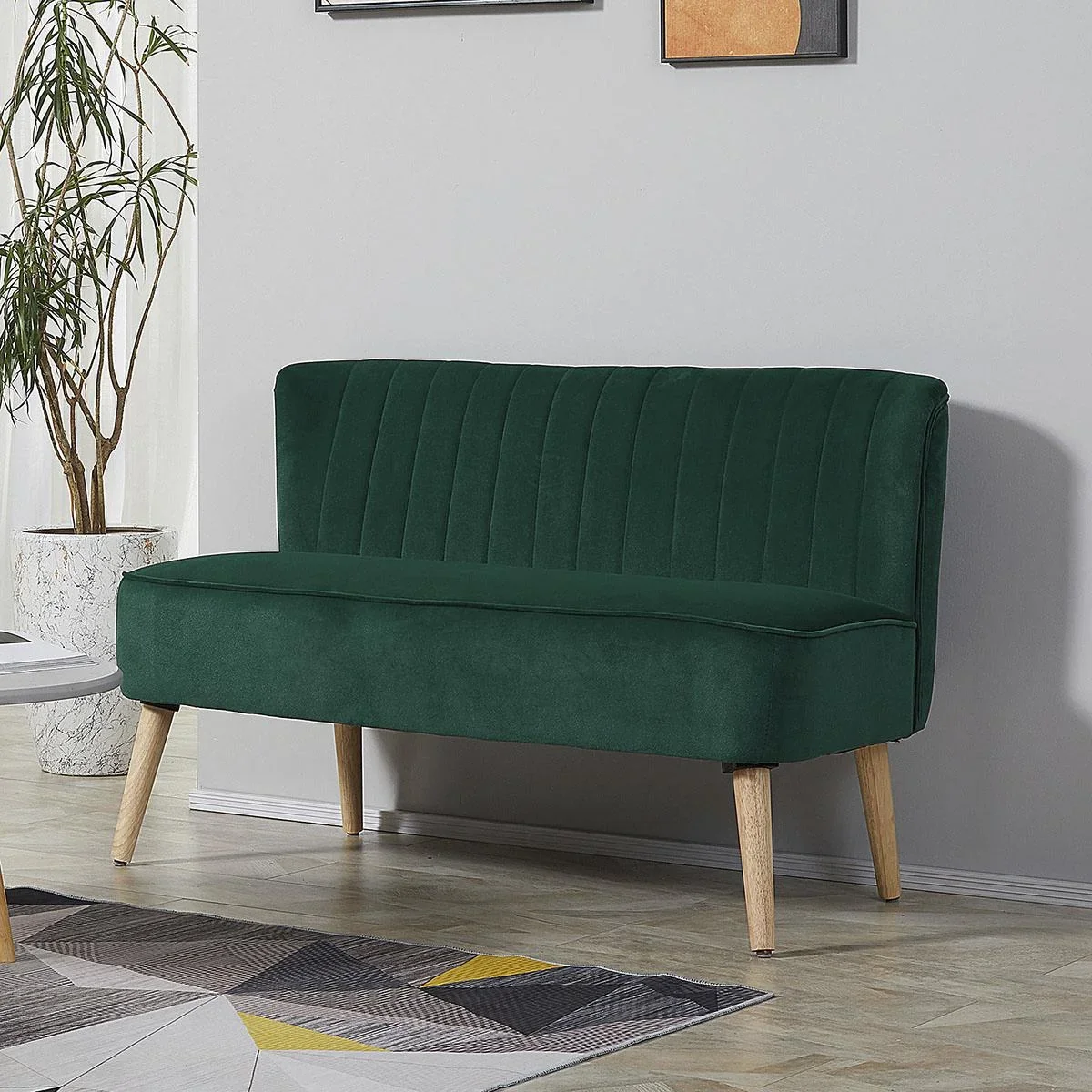 2-Sitzer Stoffsofa Polstersofa Sitzmöbel Loungesofa Holz Samtartiges Polyster Schaumstoff Dunkelgrün 117 x 56,5 x 77 cm - 1