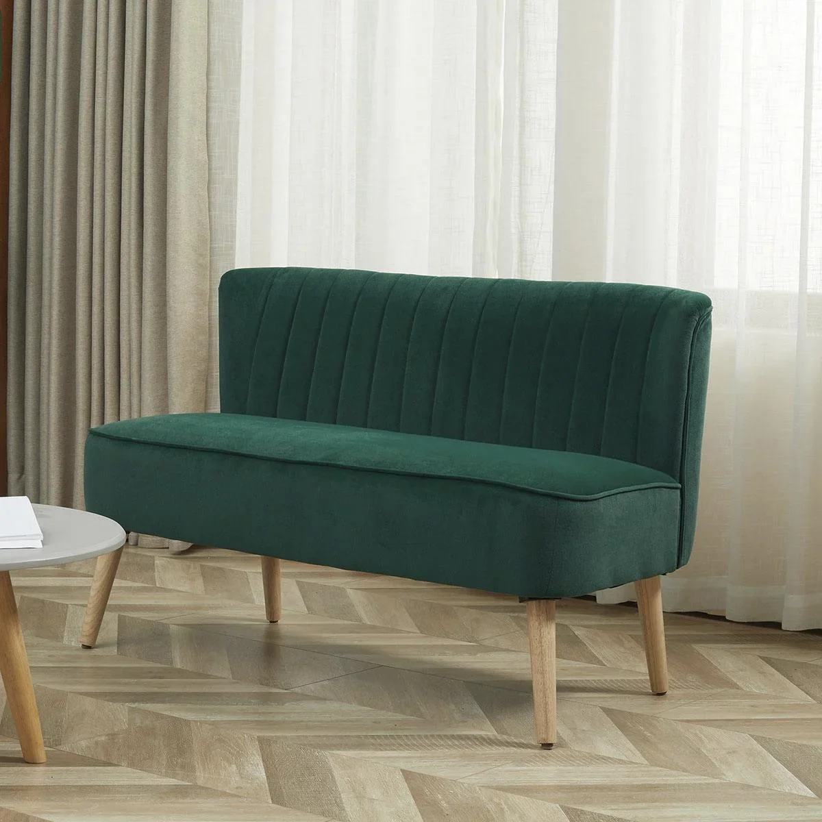 2-Sitzer Stoffsofa Polstersofa Sitzmöbel Loungesofa Holz Samtartiges Polyster Schaumstoff Dunkelgrün 117 x 56,5 x 77 cm - 2