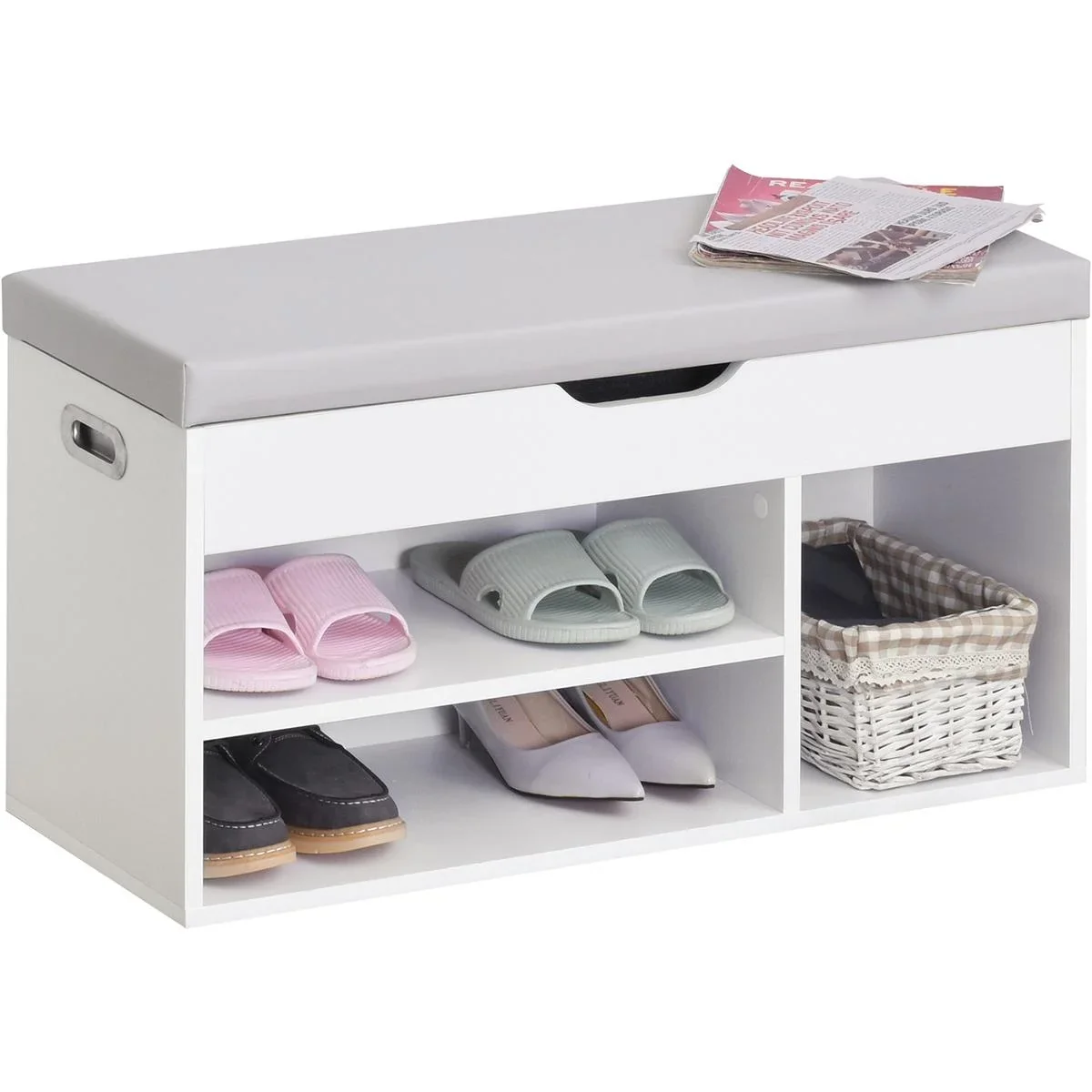 Sitzbank mit Schuhregal und Stauraum unter Polstersitzbank Weiß - 4