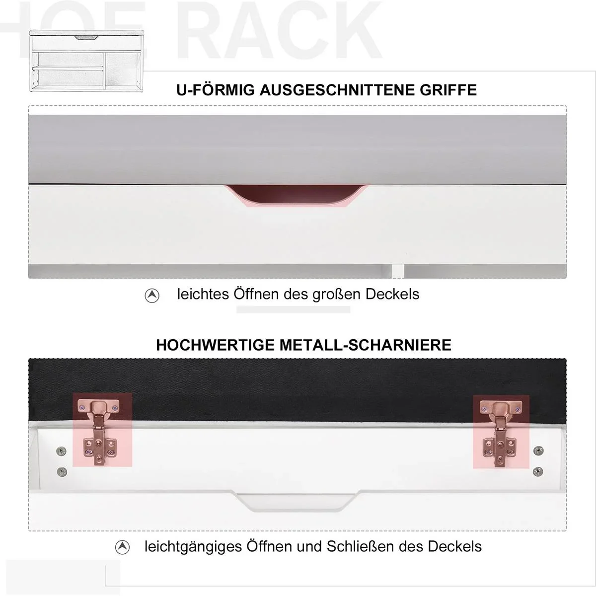 Sitzbank mit Schuhregal und Stauraum unter Polstersitzbank Weiß - 7
