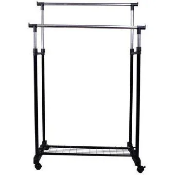 Kleiderständer mit 2 Stangen Garderobenständer rollbar höhenverstellbar - 3