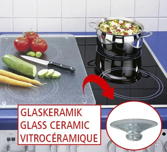 3 in 1 Herd-Abdeckplatten, Schneidbretter, Arbeitsplatten, Glas, Bistro-Design, je 52 x 30 cm, 2er-Set - 3