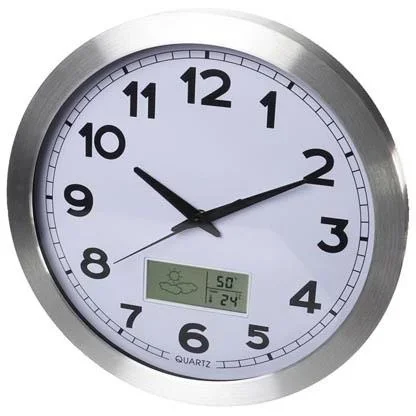 Aluminium Wanduhr mit LCD-Display und Thermometer, Hygrometer & Wettervorhersage - Ø 35 cm - 2
