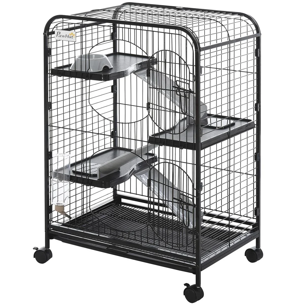 Kleintierkäfig rollbarer Nagerkäfig 3-stöckiger Tierkäfig mit Hängematten 2 Türen Metall 64 x 43,5 x 93 cm - 1
