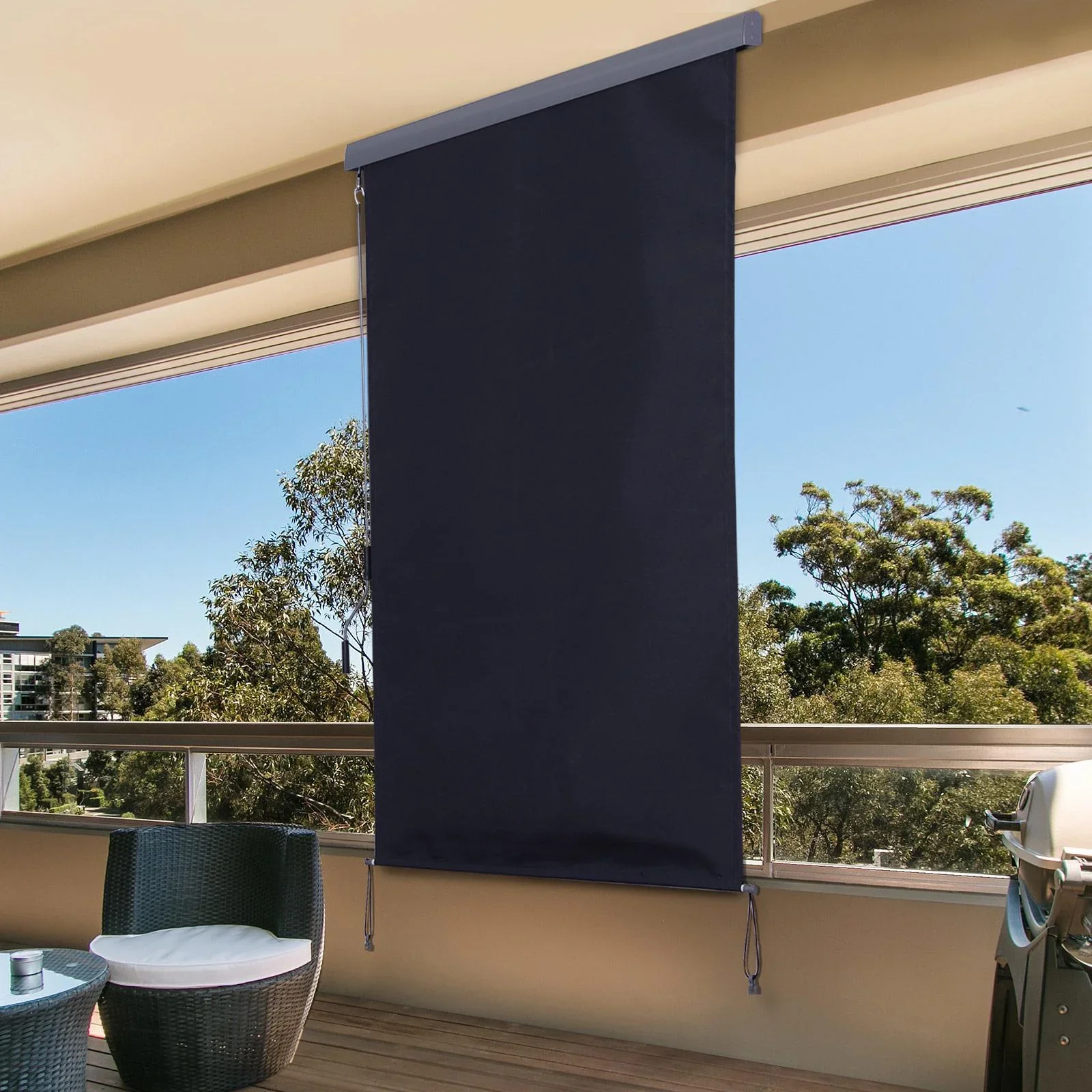 Seitenmarkise Windschutz Sichtschutz mit Handkurbel Polyester + Aluminium Grau 120 x 200 cm - 1