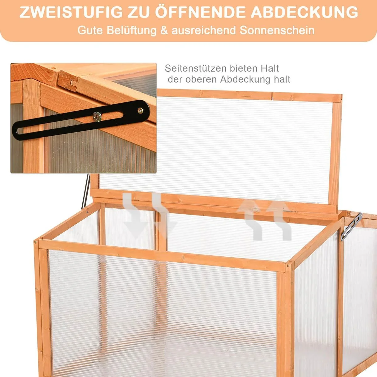 Frühbeet Treibhaus Gewächshaus Frühbeetkasten Pflanzenbeet mit Abdeckung aus Holz und Polycarbonat wetterfest Orange 90 - 2