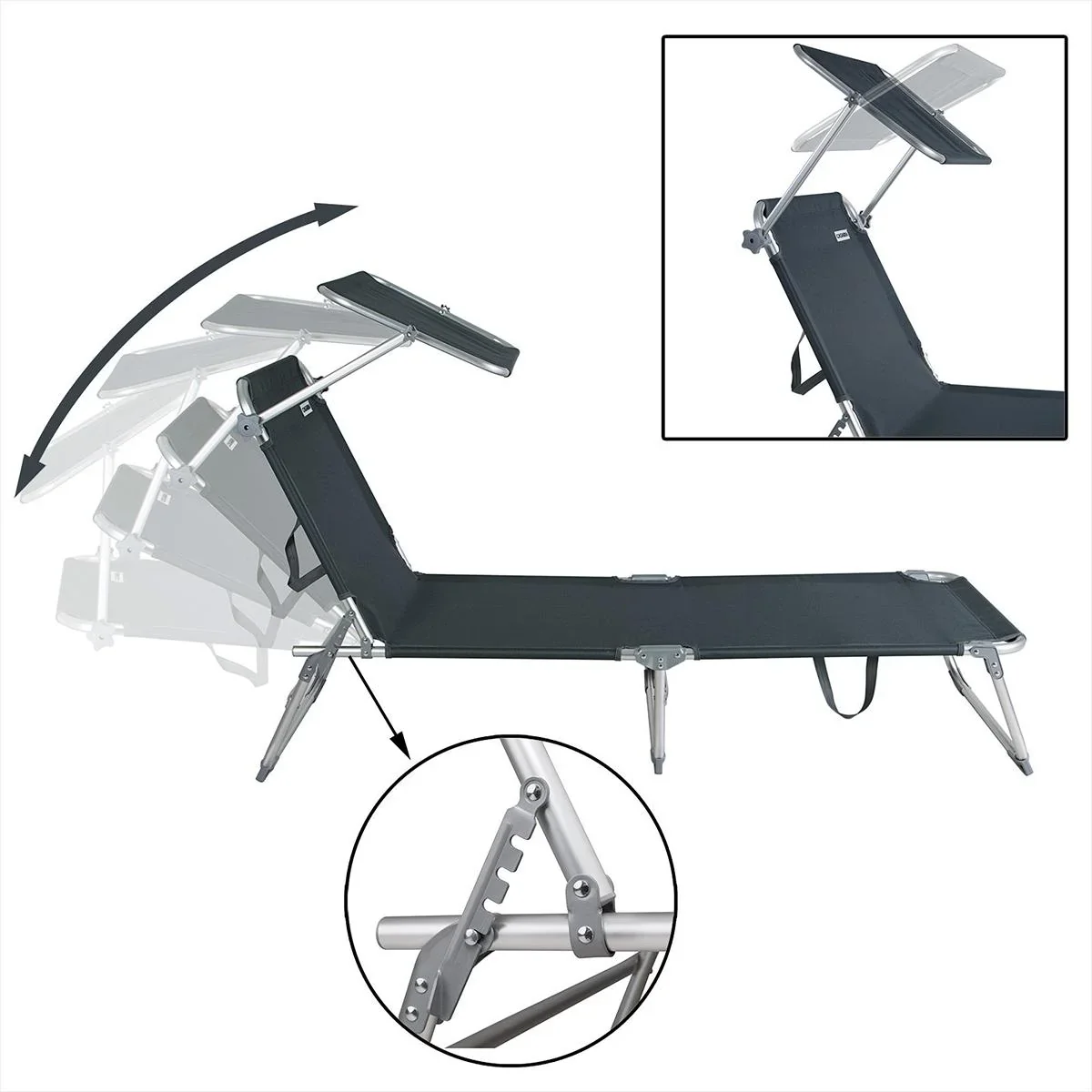 Liegestuhl 'Ibiza' mit Schiebedach aluminiumgrau 190 x 59 x 29cm - 5