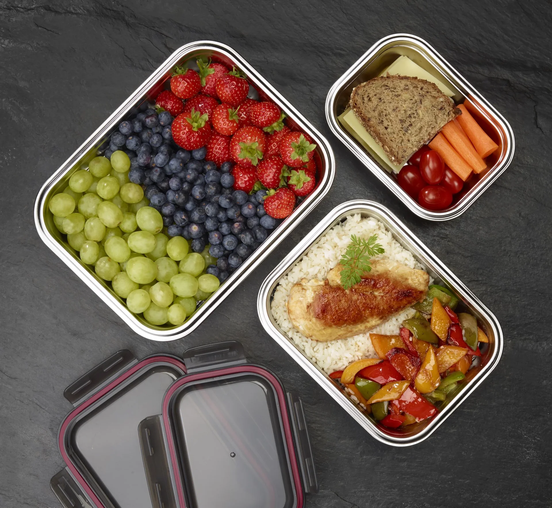 Frischhaltedosen XL Edelstahl mit Klick-Deckeln, 6-teilig - 0