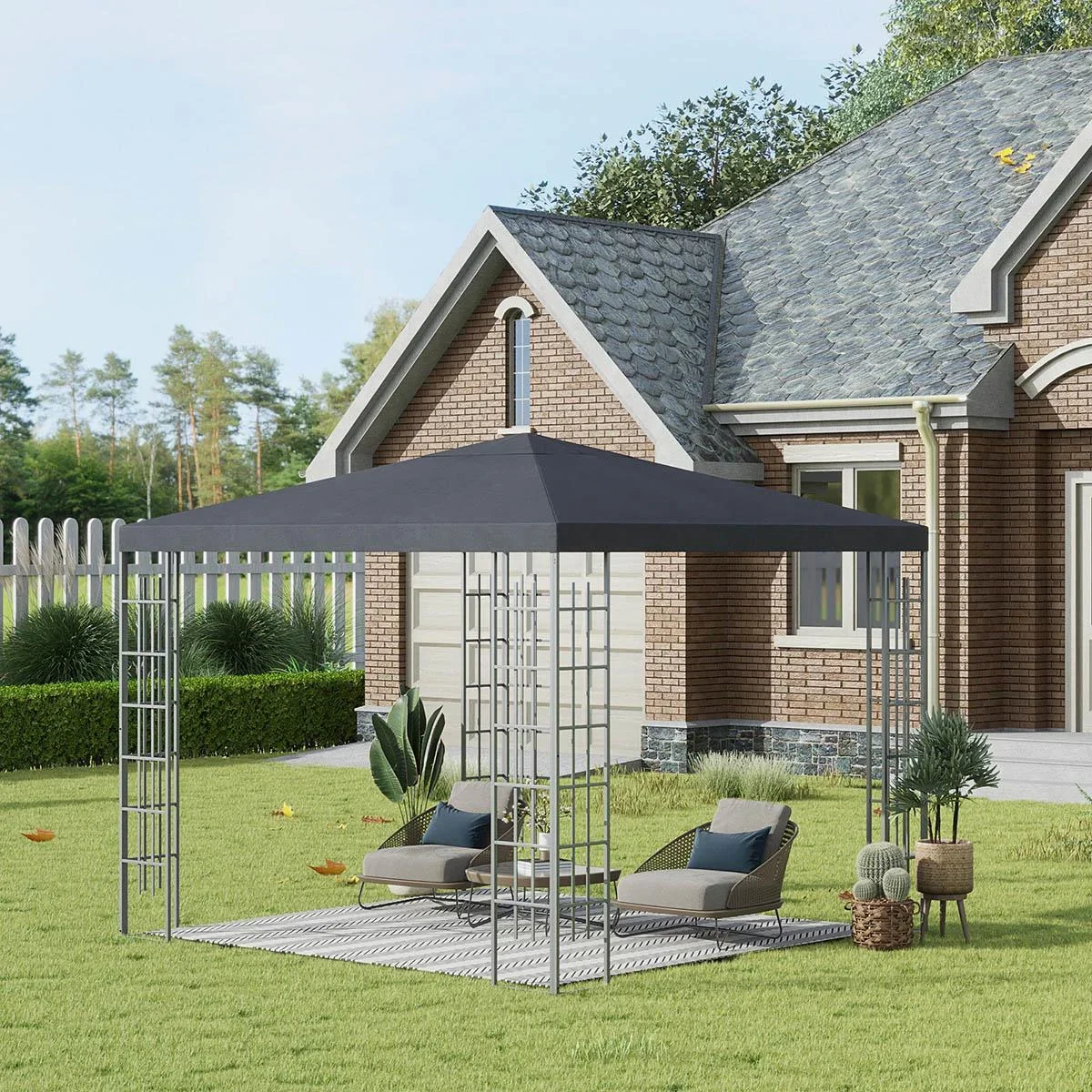 Gartenpavillon 3 x 3 m Pavillon Gartenzelt Partyzelt mit led Lichtern Stahl Polyester grau - 0