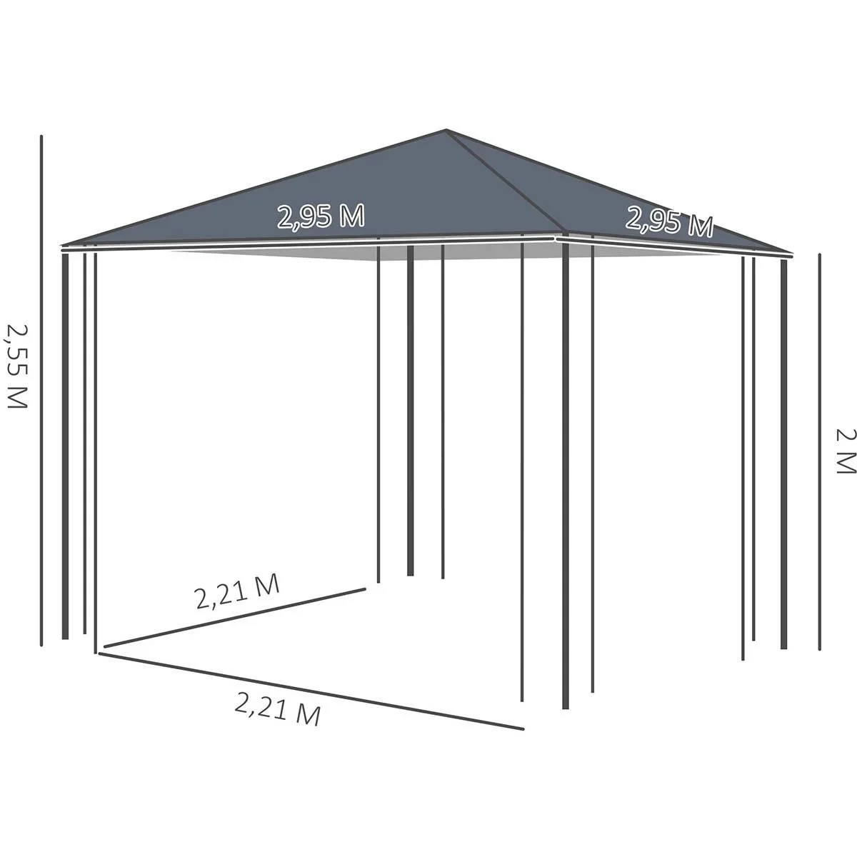 Gartenpavillon 3 x 3 m Pavillon Gartenzelt Partyzelt mit led Lichtern Stahl Polyester grau - 3