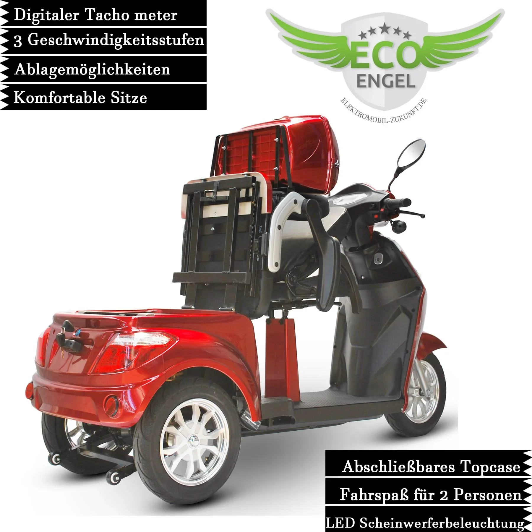 Elektromobil 503 Rot 2 Sitzer, 25 km/h mit 20 Ah Lithium Akku - 6