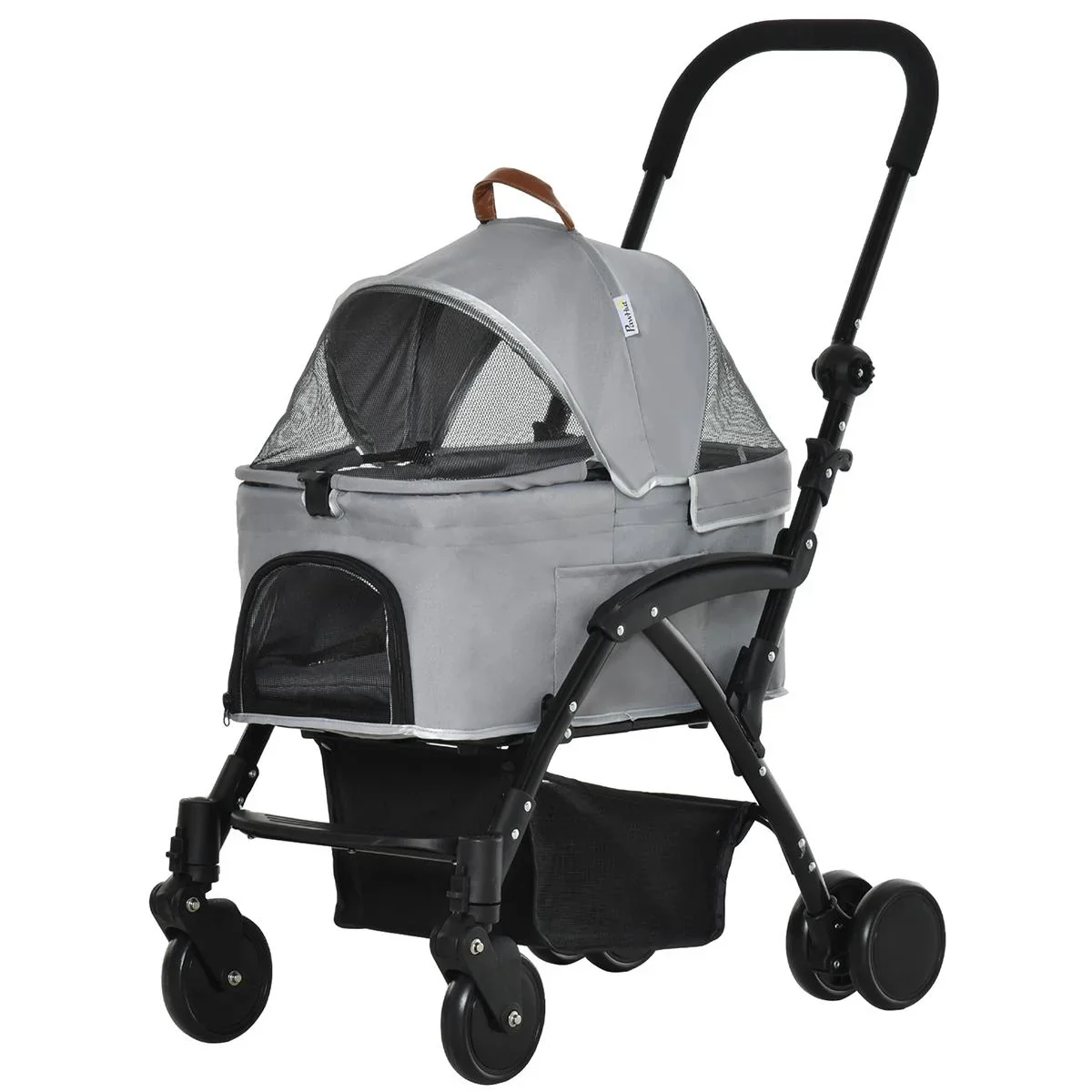 2-in-1 Hundebuggy Transporttasche Katzenbuggy mit Universal Rad abnehmbar Abdeckung Oxford Grau+Schwarz 76,5 x 48 x 99 c - 0