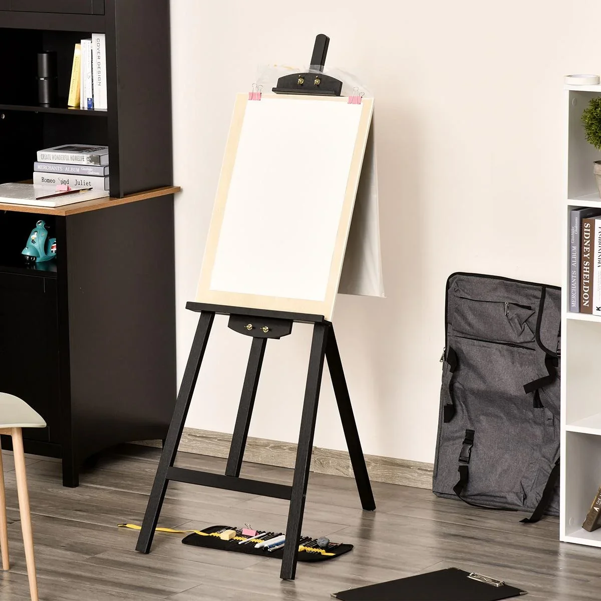 Staffelei Keilrahmen Atelierstaffelei 90° einstellbar mit Halterung Kiefernholz Schwarz 51,5 x 71,5 x 134,5 cm - 0