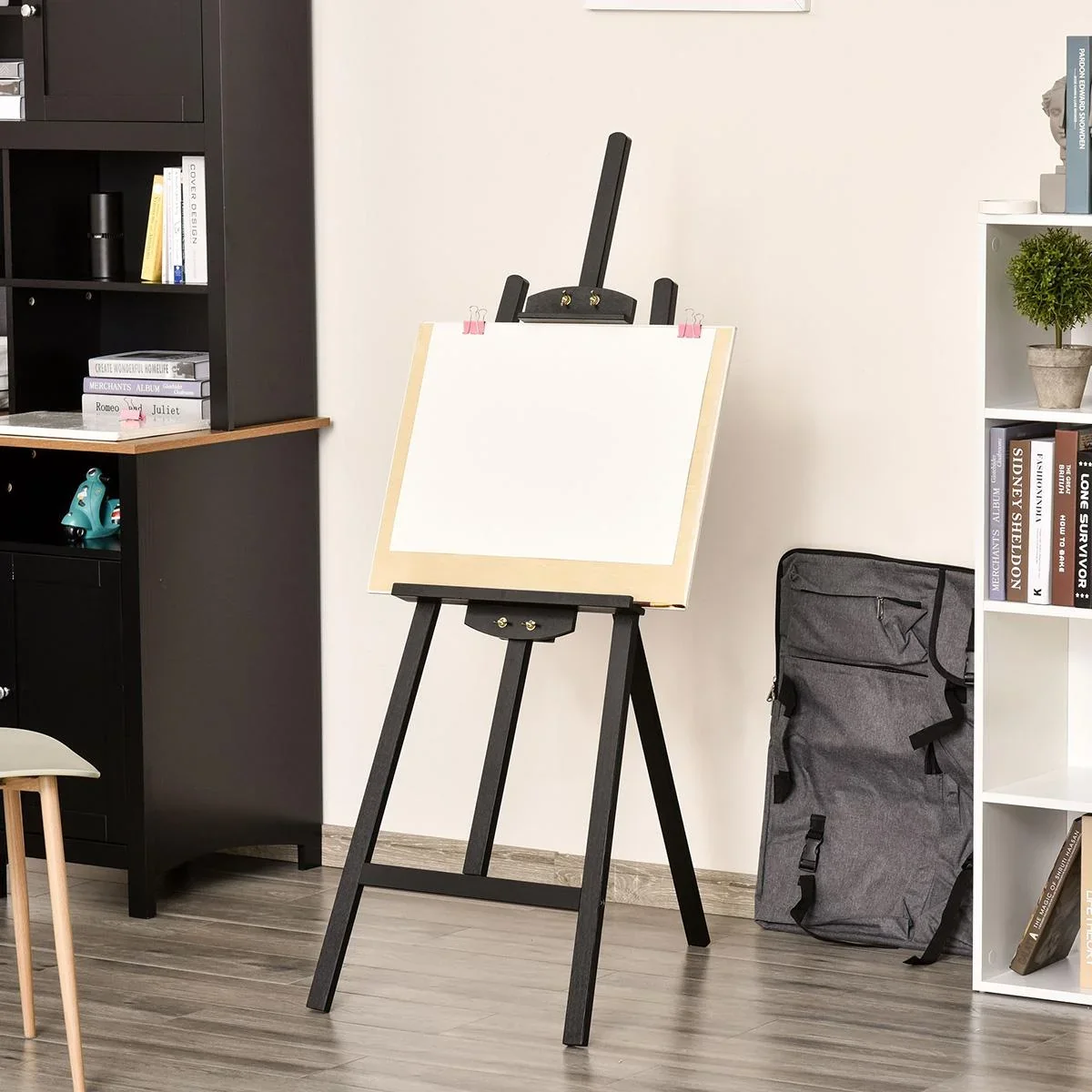 Staffelei Keilrahmen Atelierstaffelei 90° einstellbar mit Halterung Kiefernholz Schwarz 51,5 x 71,5 x 134,5 cm - 1