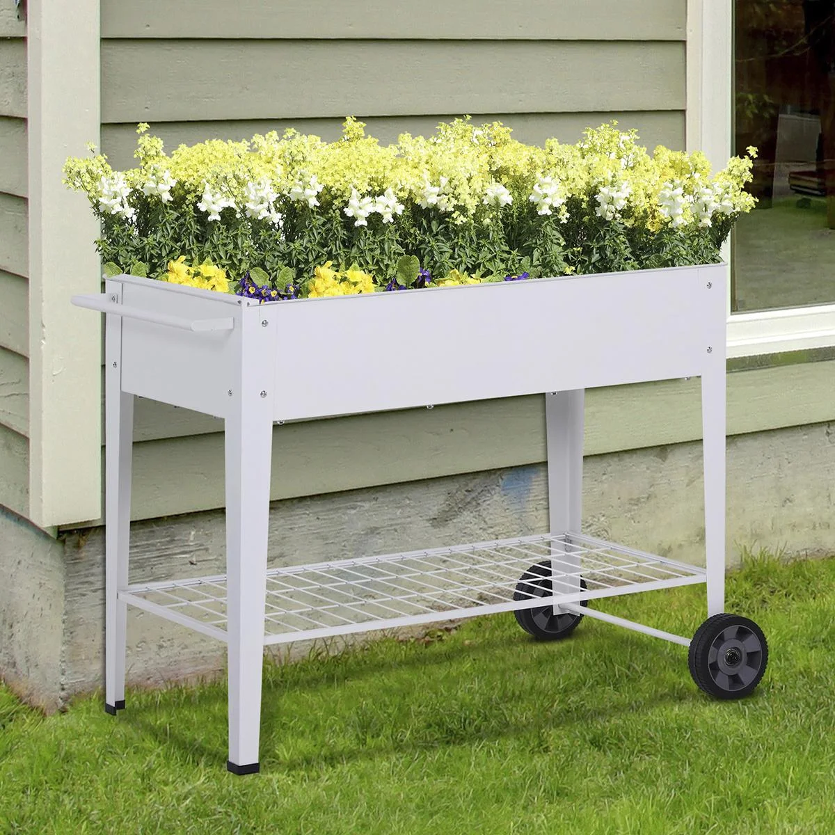 Mobiler Pflanzenwagen mit Stauraum weiß - 0