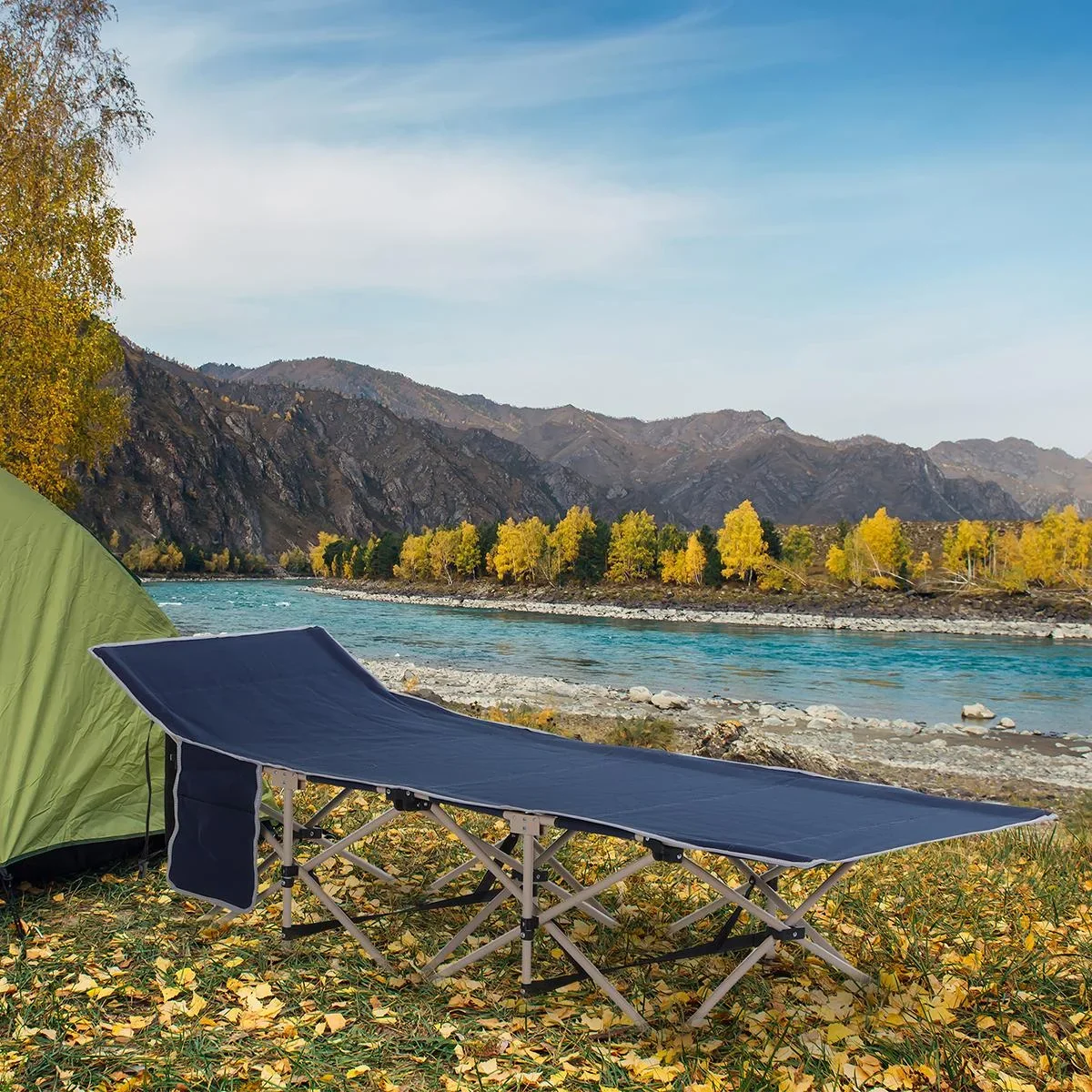 Feldbett mit Aufbewahrungstasche blau/beige - 2