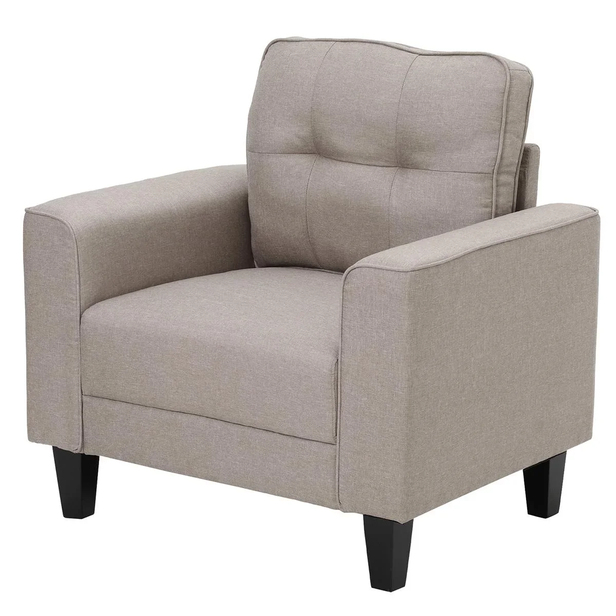 Schlafsessel Schlafsofa Sofabett Einzelsofa mit Rückenlehne Leinenstoff Schaumstoff Gummiholz Schwarz+Beige 90 x 72 x 91 - 0