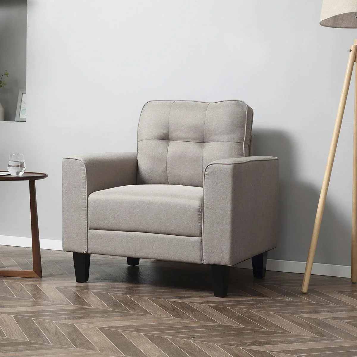 Schlafsessel Schlafsofa Sofabett Einzelsofa mit Rückenlehne Leinenstoff Schaumstoff Gummiholz Schwarz+Beige 90 x 72 x 91 - 2