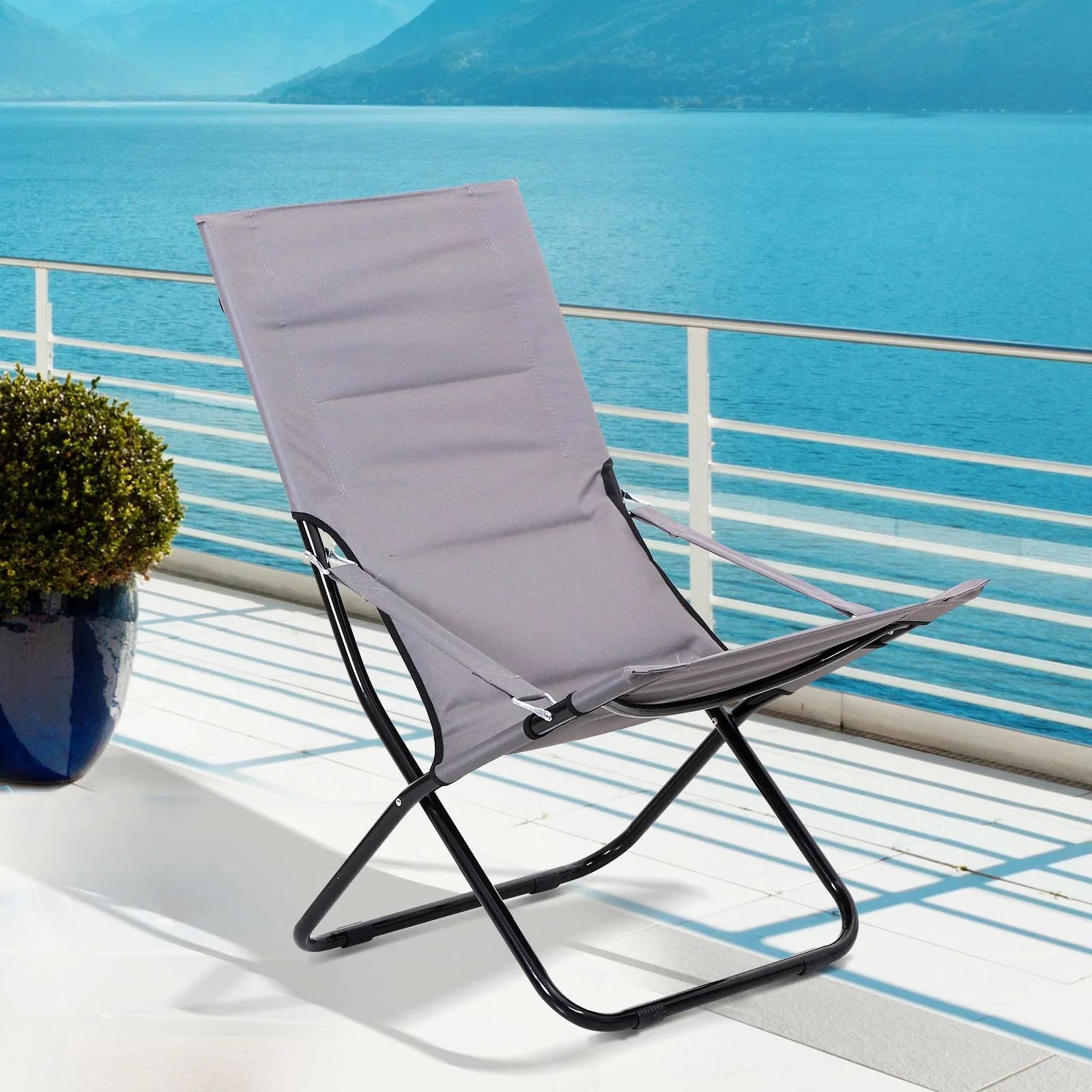 Klappstuhl Campingstuhl Gartenstuhl Polstersessel Strand Balkon faltbar Grau 86 x 61 x 94 cm - 3