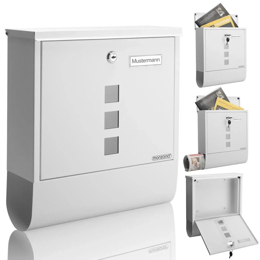 Briefkasten mit Zeitungshalter weiß 30,5x8,5x33,5cm - 1