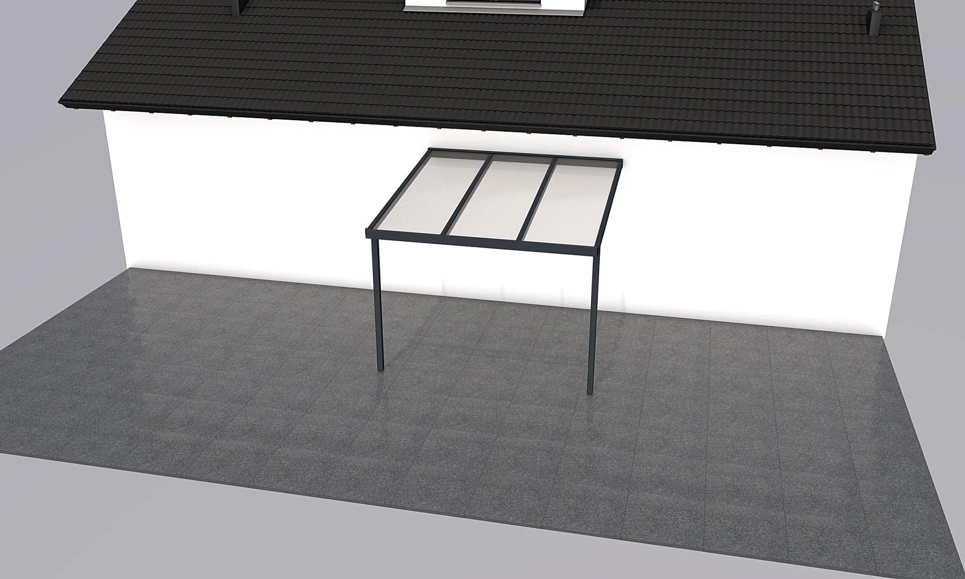 Terrassendach Premium, anthrazit, 3094 x 3060 mm - Polycarbonat Stegplatten 16 mm, klar - 2
