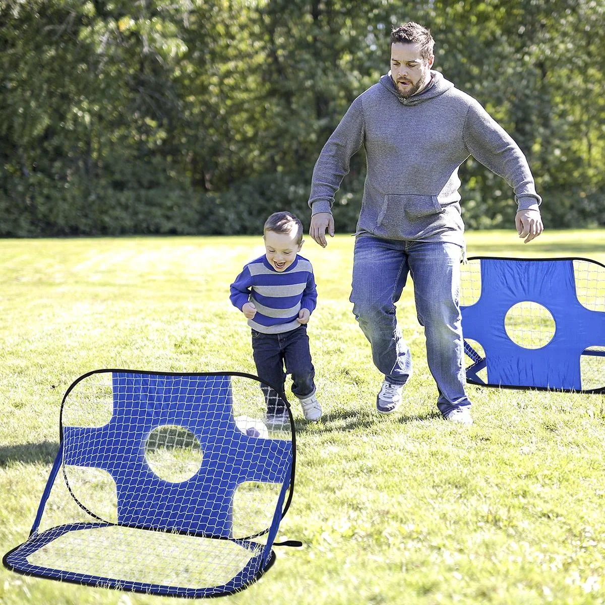 Fußballtore, Pop Up Tor, Tragbares Fußballnetz, 2er Set Minitore, mobil mit Tragetasche, Faltbar, Blau, 123 x 80 x 80 cm - 0