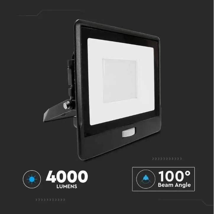 VT-158S LED-Flutlicht mit Sensor - 50 W - 4000 Lm - 4000K - Schwarz - 6