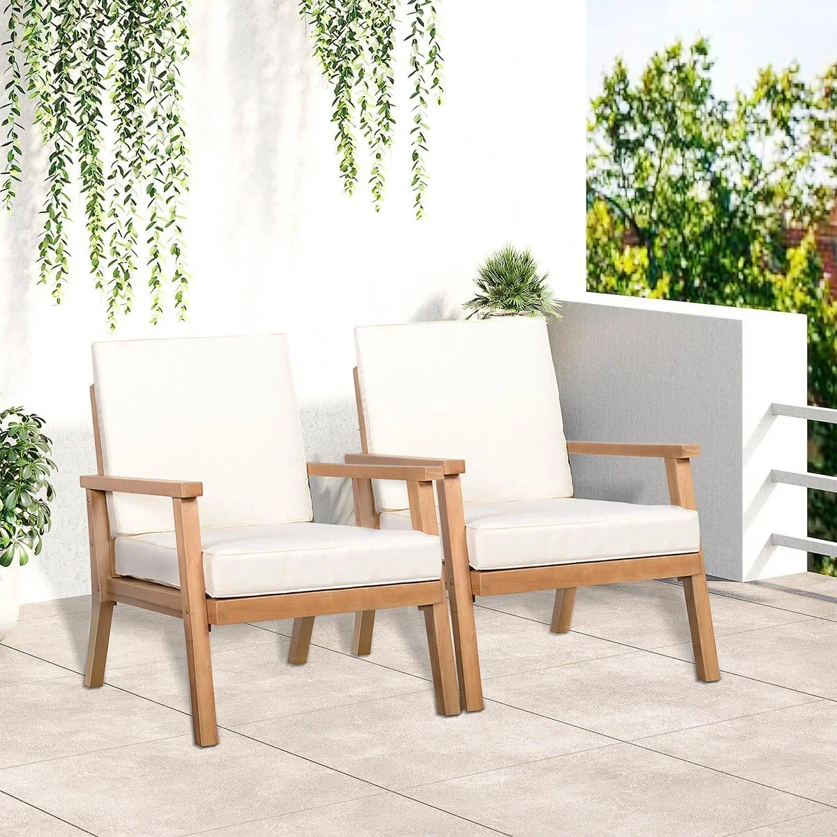 Gartenstuhl Set 2 Stück braun/beige 66 x 77,5 x 74,5 cm - 1