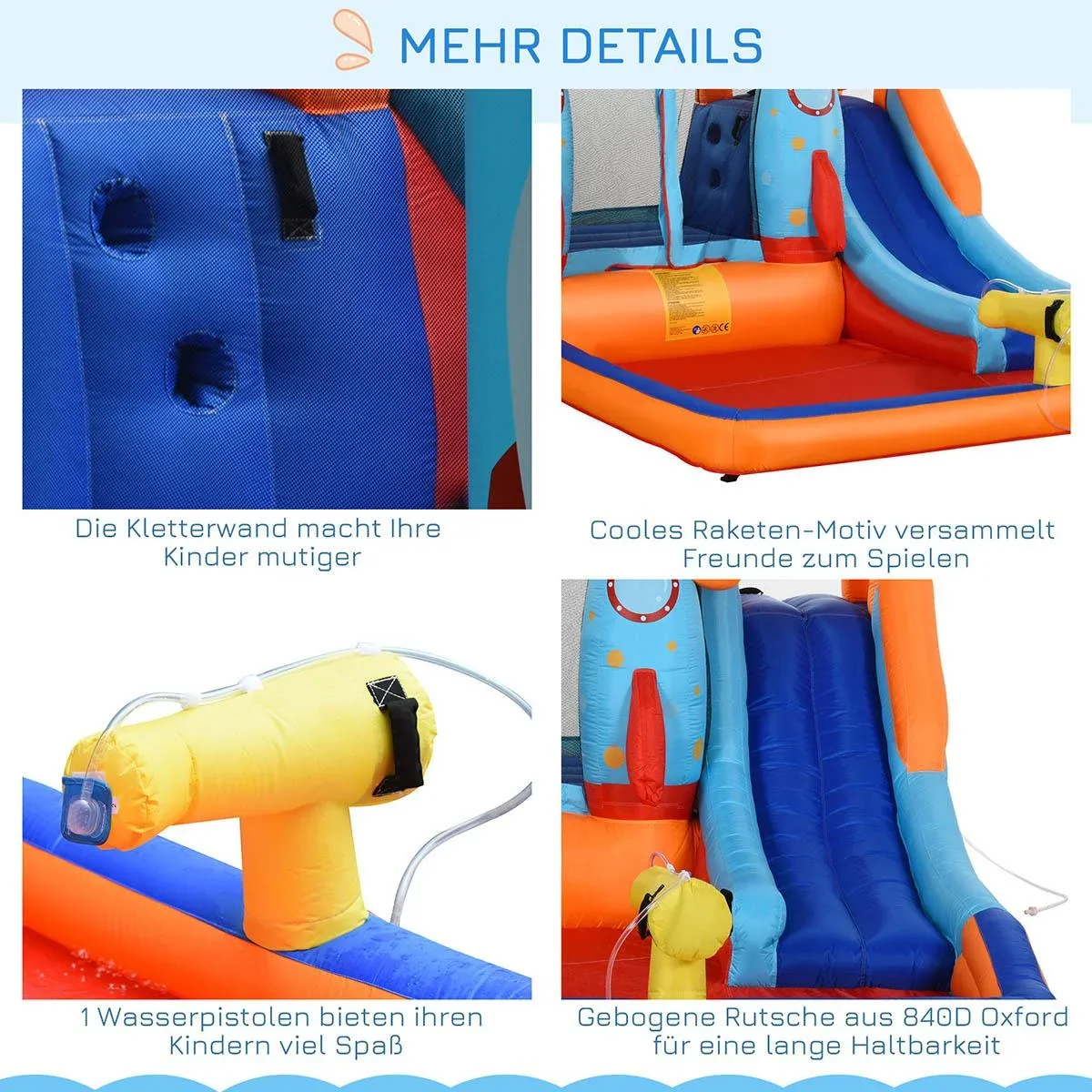 Aufblasbare Hüpfburg mit Rutsche für 4 Kinder Burg Springburg mit Gebläse Spielburg Spielhaus für 3-10 Jahre Kindergarte - 2