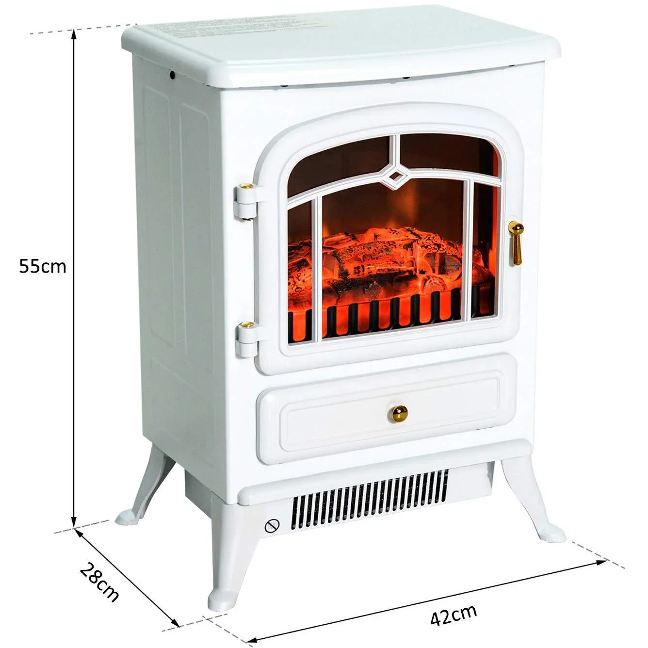 Elektrokamin Kaminofen Flammeneffekt Metall Glas Weiß L42 x B28 x H55 cm - 3