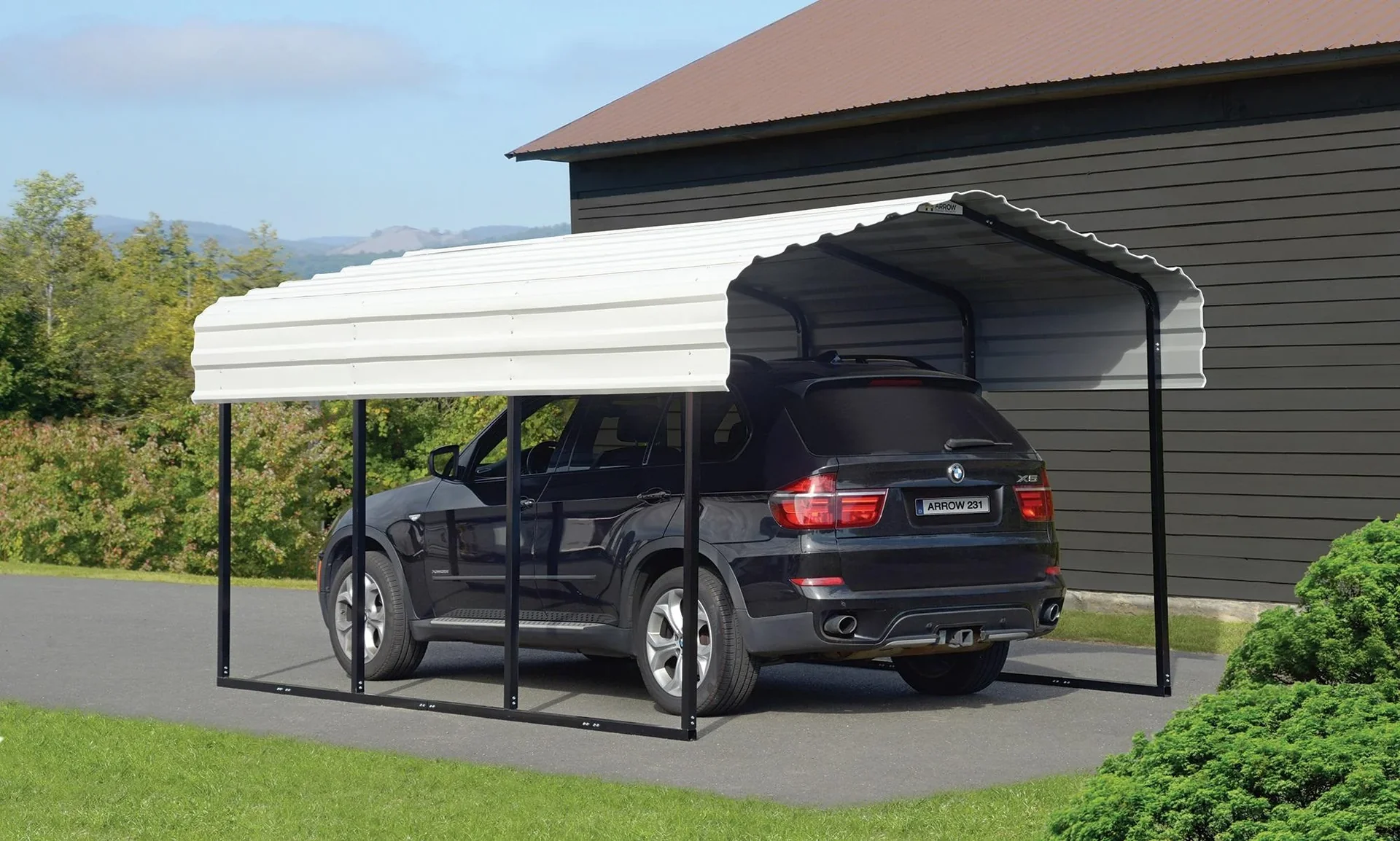 Stahlcarport und Autogarage Venedig grau/schwarz, 465x305x250 cm - 1