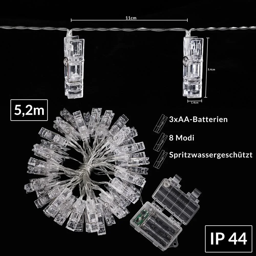 Lichterkette für Bild 5,2m mit 42 Clips und Fernbedienung - 2