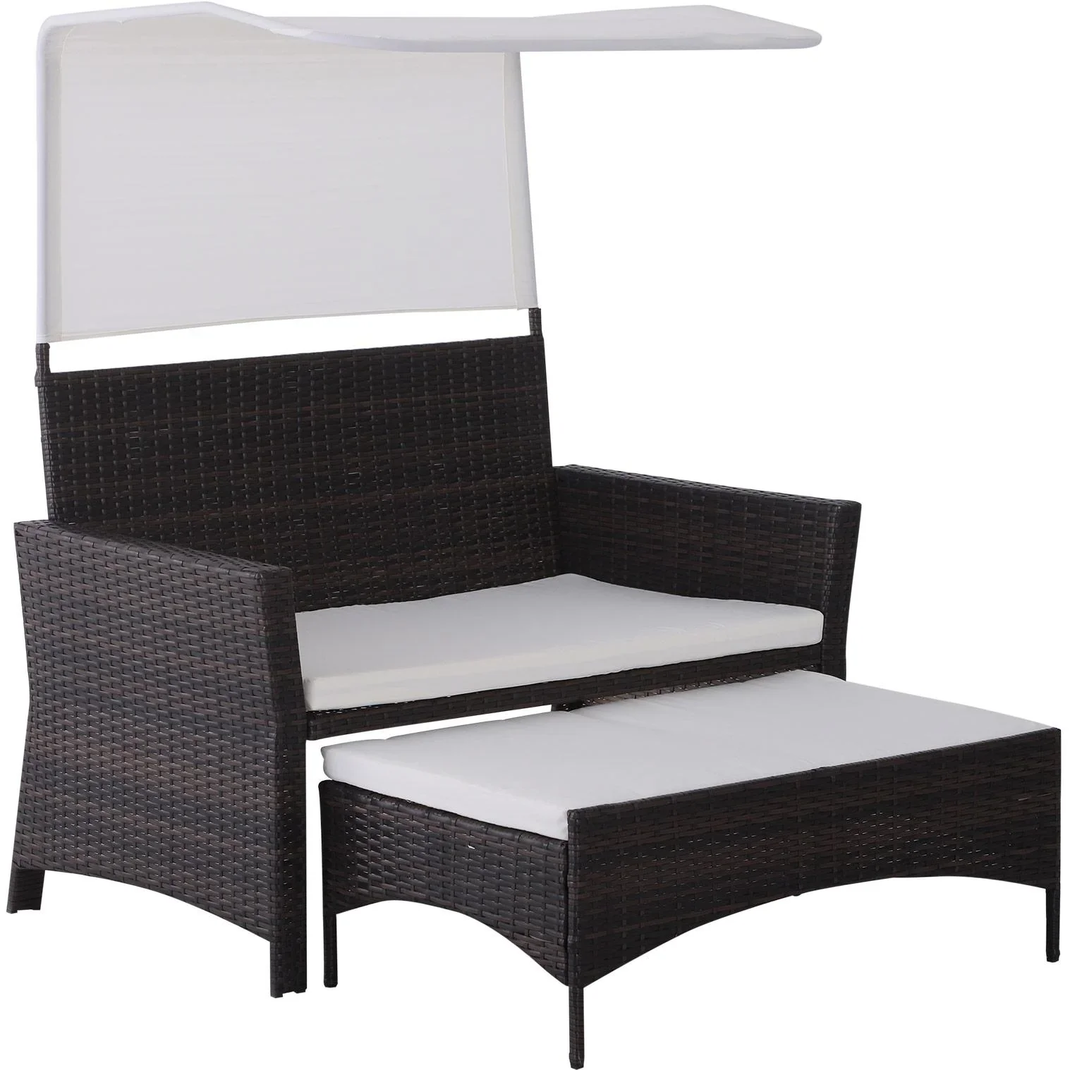 2-tlg, Gartensofa Gartenmöbel Lounge Gartenset Rattanmöbel Braun Polyrattan 1 x Hocker mit Sonnendach - 1