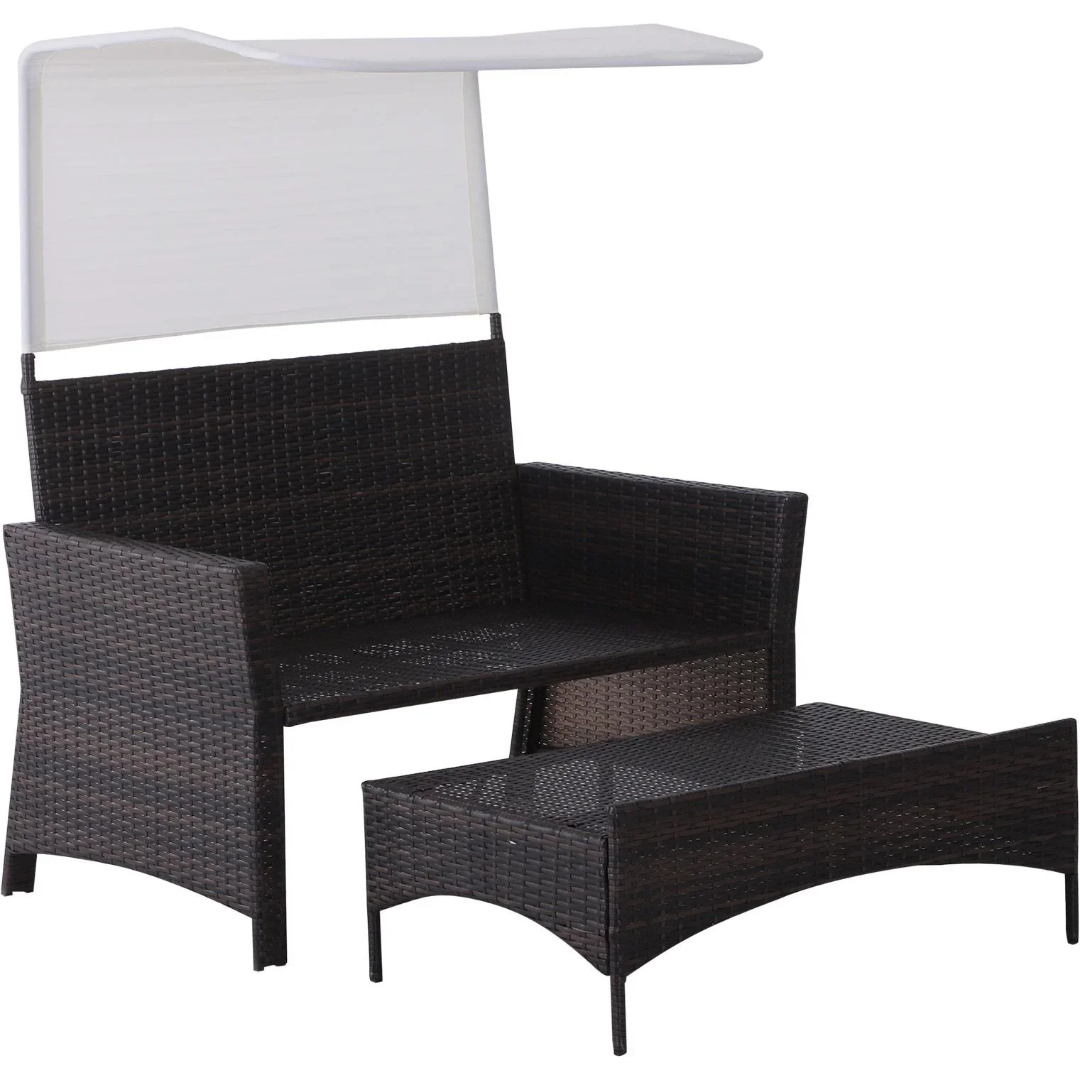 2-tlg, Gartensofa Gartenmöbel Lounge Gartenset Rattanmöbel Braun Polyrattan 1 x Hocker mit Sonnendach - 4