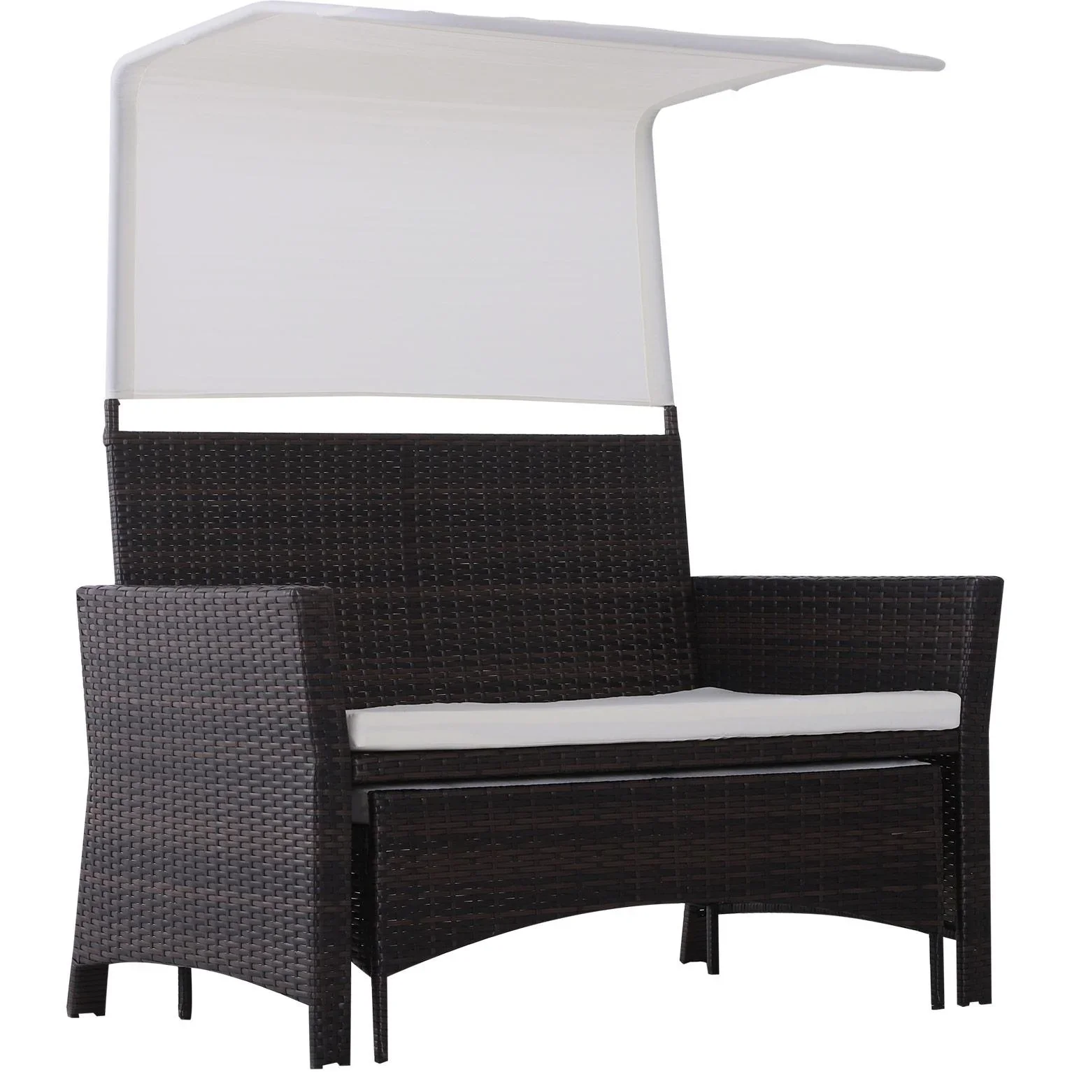 2-tlg, Gartensofa Gartenmöbel Lounge Gartenset Rattanmöbel Braun Polyrattan 1 x Hocker mit Sonnendach - 6