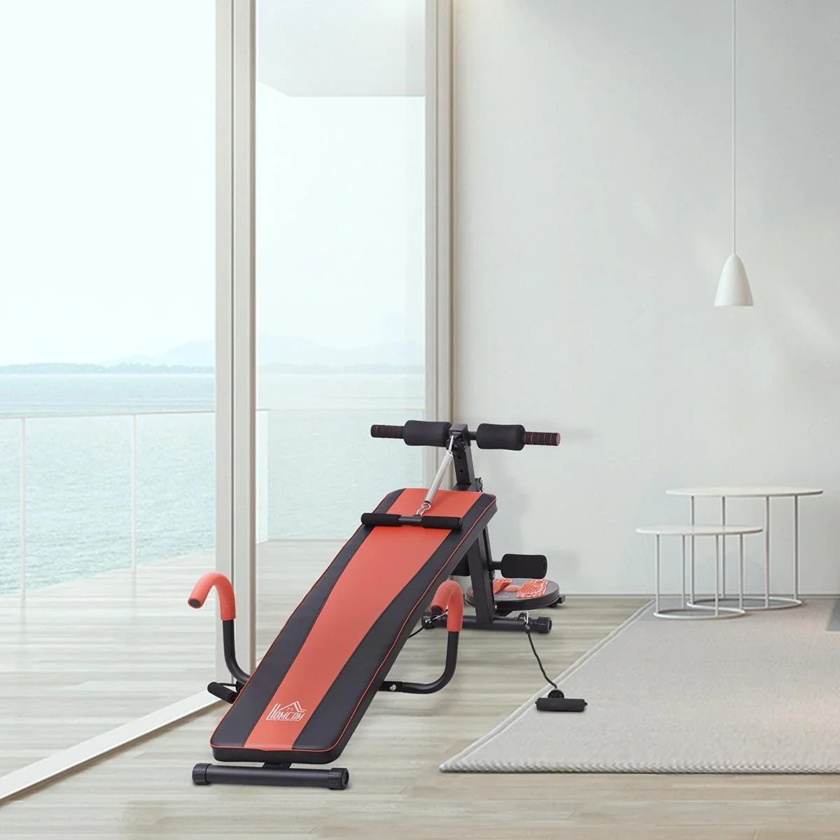 Sit Up Bank Bauchtrainer Trainingsbank Fitnessbank Verstellbar Gepolstert mit Widerstand 120 kg Belastbarkeit Rot+Schwar - 0