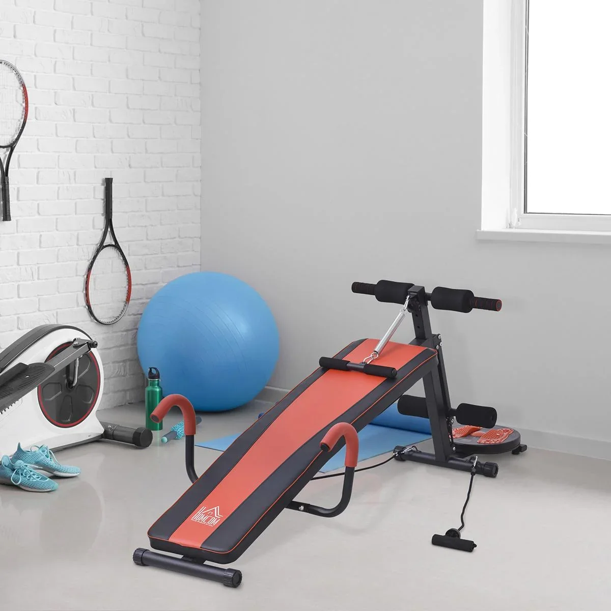 Sit Up Bank Bauchtrainer Trainingsbank Fitnessbank Verstellbar Gepolstert mit Widerstand 120 kg Belastbarkeit Rot+Schwar - 1