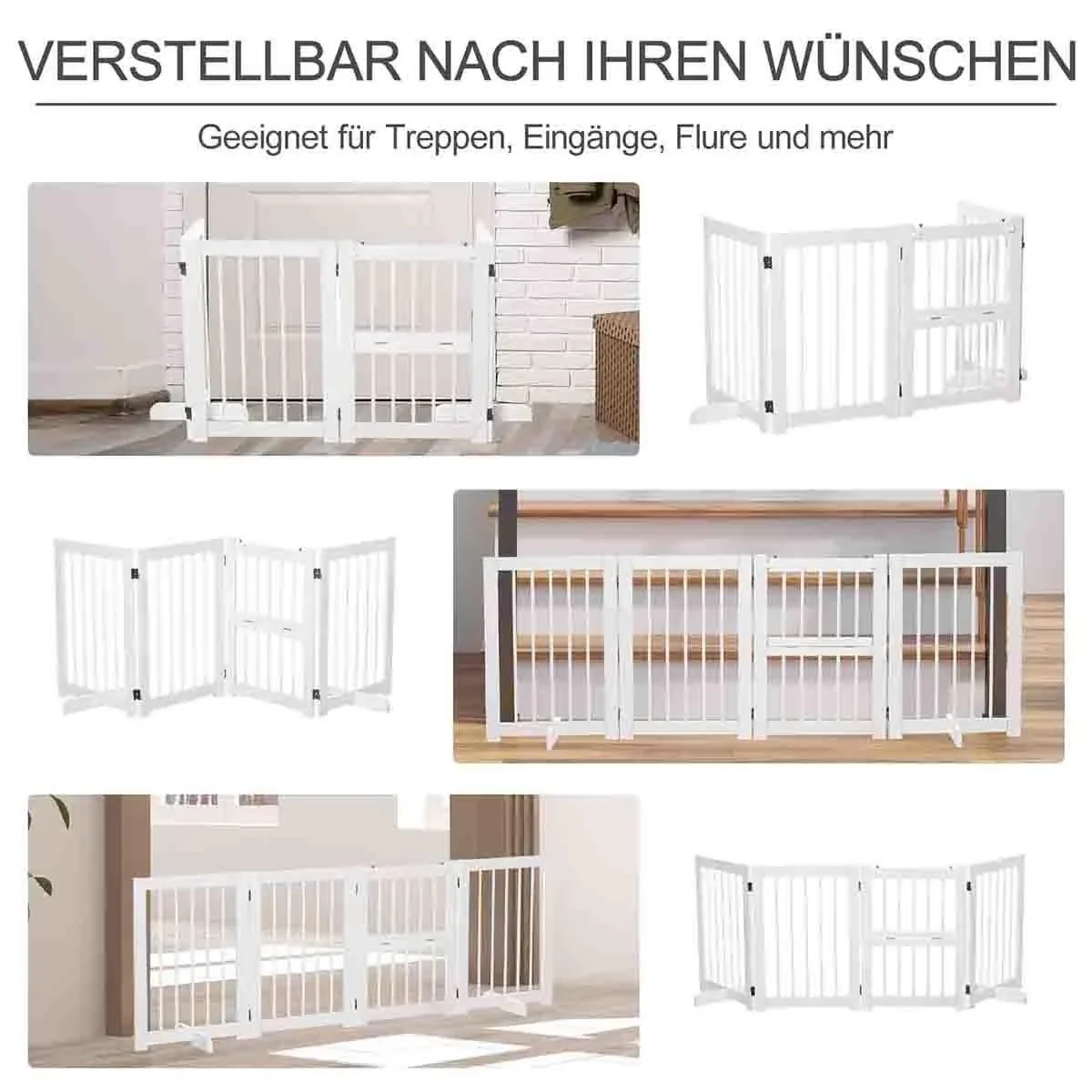 Hunde Absperrgitter Türschutzgitter Schutzgitter Konfigurationsgitter klappbar mit 4 Stücke Kiefernholz Weiß 215 x 38 x - 3