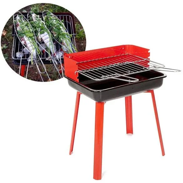 BBQ Holzkohlegrill - Grillfläche 33 x 26 cm - Rot - Kompakt - 4