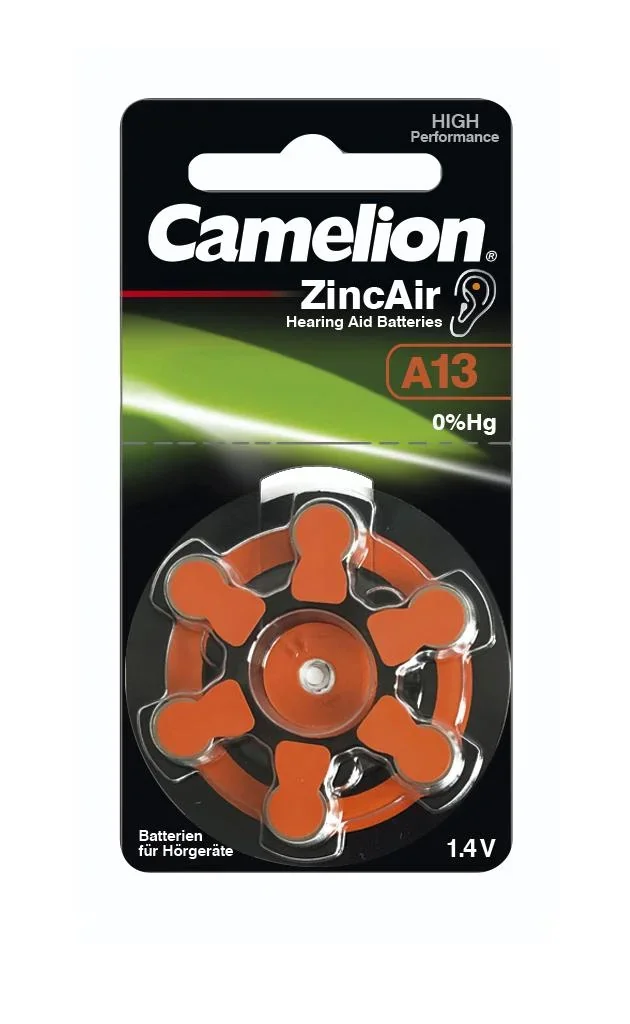 Zink-Luft Hörgeräte Batterie A13, orange - 6 Stück - 0