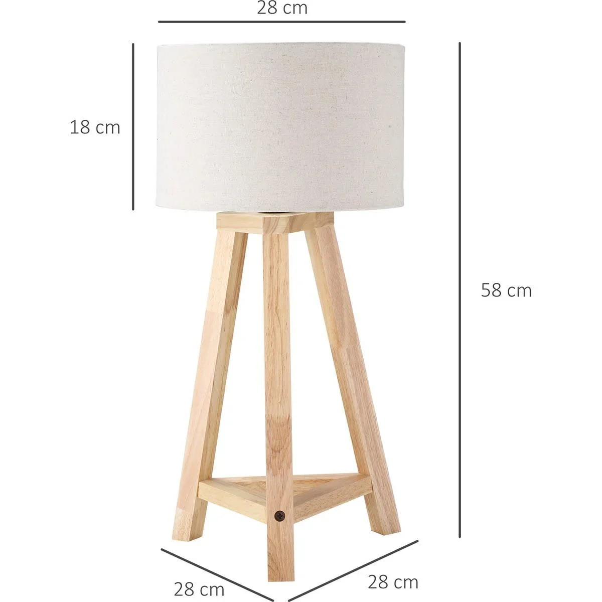 Tischlampe aus Holz Nachttischlampe 58 cm Tischleuchte E27-Fassung 40 W Leinen-Schirme Holzfuß Weiß+Natur - 2